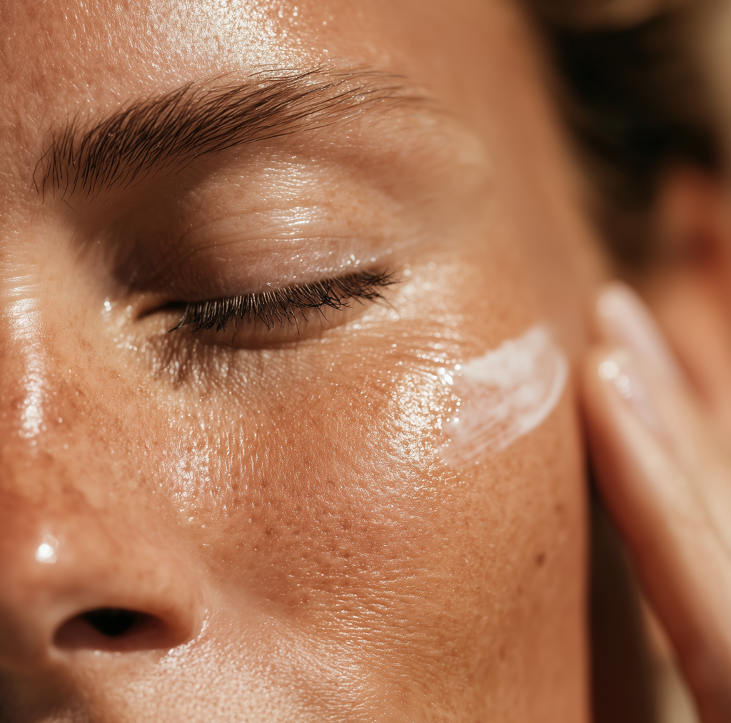 Visage gros plan femme avec creme visage