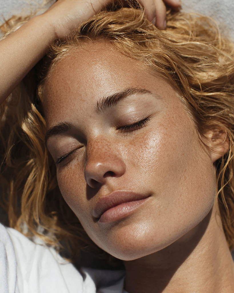 Visage femme yeux fermés